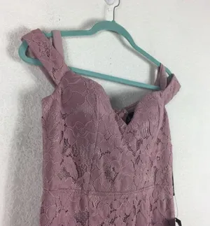 NWT Lulus Swept Up Maeve Pink Lace Off-the-Shoulder Mermaid Maxi Dress Medium thumbnail 8