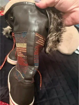 Celebrity Pink Mid-Calf Faux Fur Snow Boots Glacier-Brown Geometric Lace-Up 7M thumbnail 6