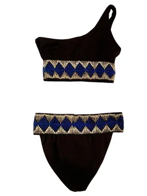 Elysiian One-Shoulder Milos Bikini Black Geometric S/XS Resort Beach Cruise thumbnail 6