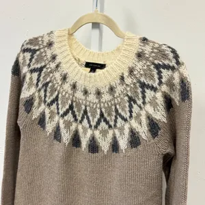 Ann Taylor Fair Isle Wool Mohair Blend Sweater Camel Grey White Small‎ thumbnail 5