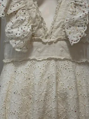 Farm Rio Cotton Beaded Eyelet Mini Dress Size small thumbnail 6
