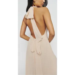 Reformation High Halter Neck‎ Open Back Maxi Dress Blush Nude Formal Gown thumbnail 2