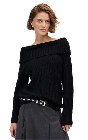 NWT Madewell True Black Cotton-Blend Off-Shoulder Sweater Extra Small XS thumbnail 1