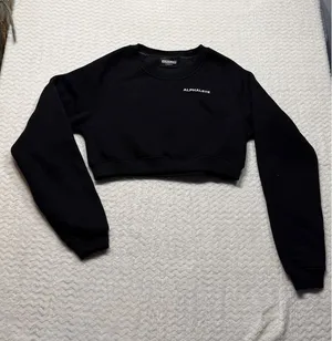 Alphalete Women Black Cropped Sweatshirt Logo Raglan Fleece XS 4707 thumbnail 1