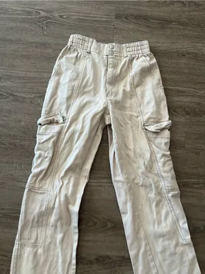 RSQ Wide Leg Baggy Pants Womens Medium Ecru Cargo Elastic Waist Cotton Utility thumbnail 4