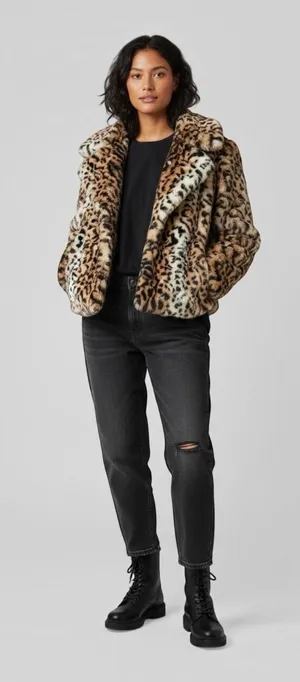 Chaus Leopard Faux Fur Coat Women’s Medium Animal Print Snap Front Jacket thumbnail 1