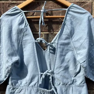 7 for All Mankind Blue Puff V-Neck Dress Cotton Coastal Boho Quiet Luxury Beachy thumbnail 9