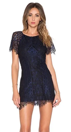 For Love & Lemons Black Blue Lave Lyla Open‎ Back Short Sleeve Mini Dress thumbnail 1