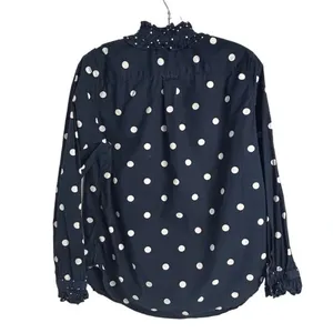 J. Crew Women's Size 6 Blue Polka Dot Ruffle‎ Neck Button-Up Shirt thumbnail 10