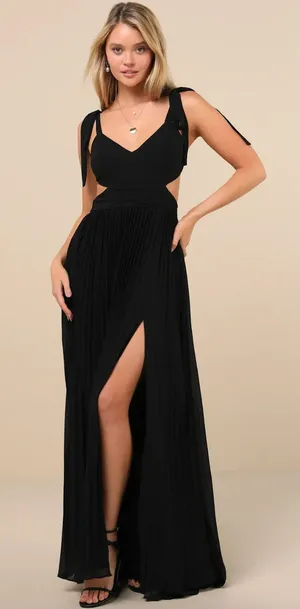Lulus Celebratory Allure Black Pleated Backless Maxi Dress Formal Small NWT thumbnail 1