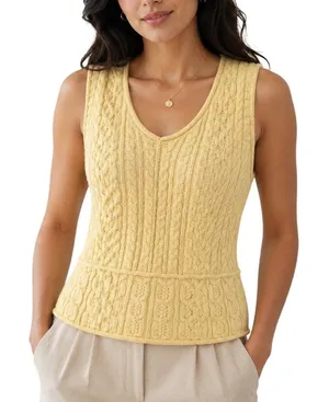 Yellow Cable Knit V-Neck Sweater Vest Preppy Light Academia Small thumbnail 1