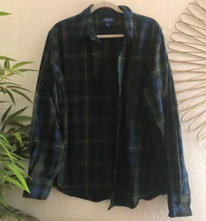 100% cotton green and black Arizona button up down plaid flannel shirt thumbnail 1