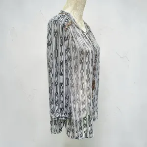 Charter Club Sheer Beaded Tassel Tunic Top XL Coastal Cowgirl Boho Navy White thumbnail 4
