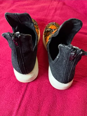 Jeffrey Campbell Black Slip-On Sneakers with Orange and Yellow Floral Embroidery thumbnail 2