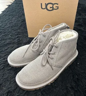 UGG Neumel gray fur lace up ankle boots booties shoes women’s 9 Preowned thumbnail 1