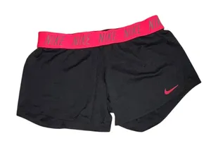 Nike Dri-FIT Womens Running Shorts Black Pink Logo Waistband 885273-013 Size M thumbnail 1