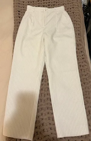 Abercrombie & Fitch Cream Pinstripe Wide-Leg Pants thumbnail 5