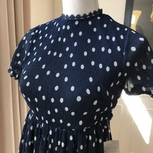 NWT 1901 Polka Dot Chiffon Navy Blue Dress S SP thumbnail 5