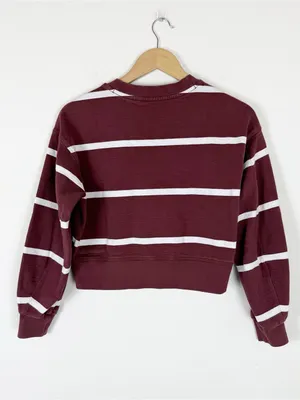 Lululemon Perfectly Oversized Cropped Crew Maroon White Striped Sweatshirt thumbnail 3