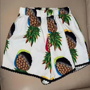 Tropical Pineapple Print Women's Shorts White thumbnail 1