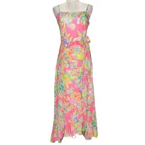 NWOT Lilly Pulitzer 4 Anni Maxi Wrap Long Dress Squeeze The Day Pink Fit & Flare thumbnail 3