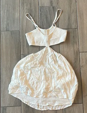 Elegant Cream Mini Dress White Size M thumbnail 1