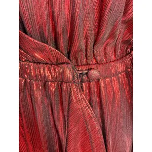 Retrofête Flora Metallic Red Lame Wrap Maxi Puff Sleeve Asymmetrical Gown Small thumbnail 8