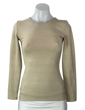 Aritzia Contour Women's Beige Long Sleeves Slim Crew Neck Tee T-shirts Top Sz S thumbnail 1