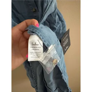 Lulus Sweetest Stance Blue Chambray Button-Front Mini Dress Size XS NWT Country thumbnail 6