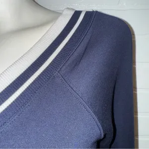 Offline by Aerie ChillUp Navy V-Neck Athleisure Dress with White Trim thumbnail 7