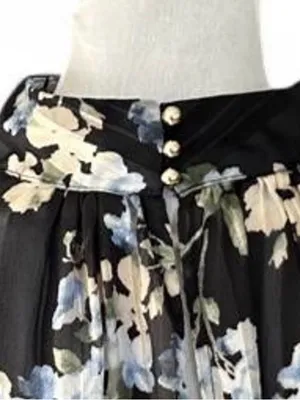 H&M black floral blouse with white and blue flowers, size L thumbnail 6