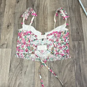 For Love & Lemons Heart Bloom Floral Mesh Cutout Bustier Corset Top Small thumbnail 5