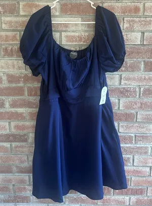 Arula Dress NEW Puff Sleeve A Line Women’s A 1X Plus Navy Knee Length Party thumbnail 1