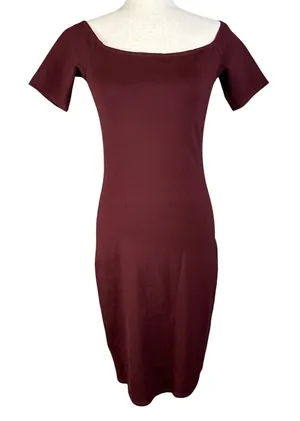 Reformation Bodycon Square Neck Mini Dress Size M Maroon Wine Red‎ Short Sleeve thumbnail 1