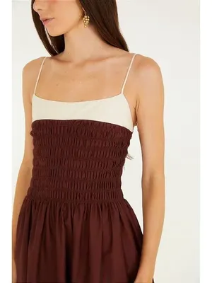 NWOT Farm Rio Cotton Sleeveless Midi Dress Brown and Ivory Sz S thumbnail 3