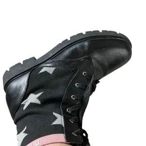 DKNY black with pink knit stars Stassi moto boots youth size 5 women’s size 7 thumbnail 7