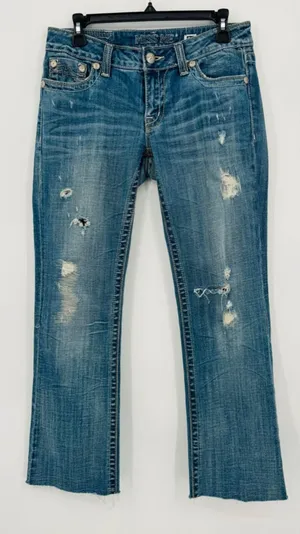 Miss Me Blue Distressed Sunny Boot Cut Jeans Size 29 Low Rise thumbnail 1