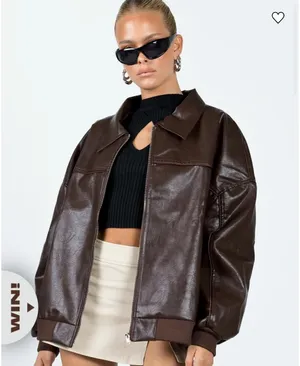 Princess Polly Goldsmith Faux Leather Bomber Jacket Brown thumbnail 1