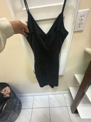 Papermoon Black Glitter Spaghetti Strap Ruched Wrap Bodycon Mini Dress thumbnail 4