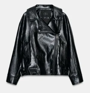 Zara Faux-Leather Long Sleeve Full Zip Motorcycle Moto Jacket Black XS thumbnail 1