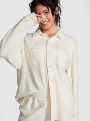 NWT PINK Victoria’s Secret Reverse Fleece Shacket Size XL Cream White NEW thumbnail 1