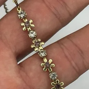 AVON Vintage SP Pink Daisy Open Back Rhinestones Gold Tone Bracelet 10.5 Inch thumbnail 1
