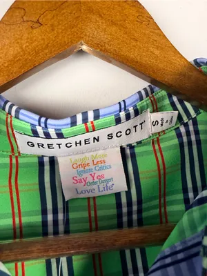 New Gretchen Scott Breezy Blouson Dress in periwinkle blue plaid size small thumbnail 3