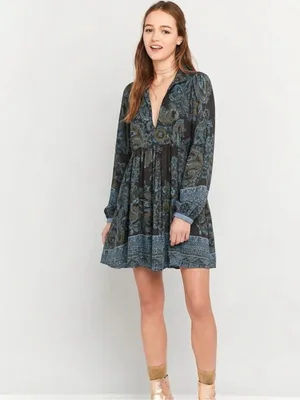 Free People Say You Love Me Paisley Silky Mini Tunic Dress S thumbnail 3