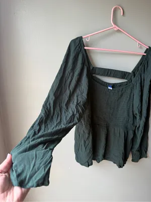 Old Navy Women’s Smocked Peplum Blouse Puff Sleeve Cottagecore Boho Fairy Green XXL thumbnail 5
