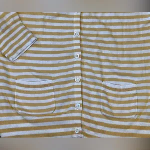 GAP‎ Yellow and White Striped Lightweight 3/4 Sleeve Cardigan Women’s Medium thumbnail 7
