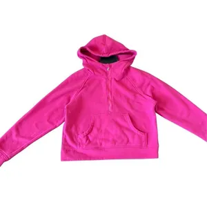 Anrabess quarter zip cropped hooded pullover hot pink M thumbnail 2