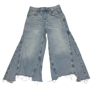 Free People We The Free Ripple Wide Leg Pieced Cropped Denim Button Fly Jeans 26 thumbnail 5