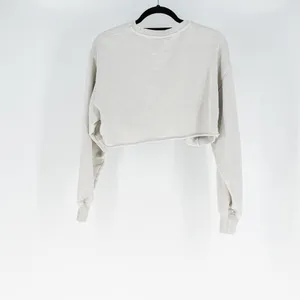 Aritzia TNA AiryAF Fleece Raw Edge Hem Crew Neck Cropped Sweatshirt Sweater Gray thumbnail 4