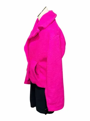 NWOT ZARA Pink / Fuchsia Faux Fur Teddy Boucle Coat Jacket Double Breasted M thumbnail 3